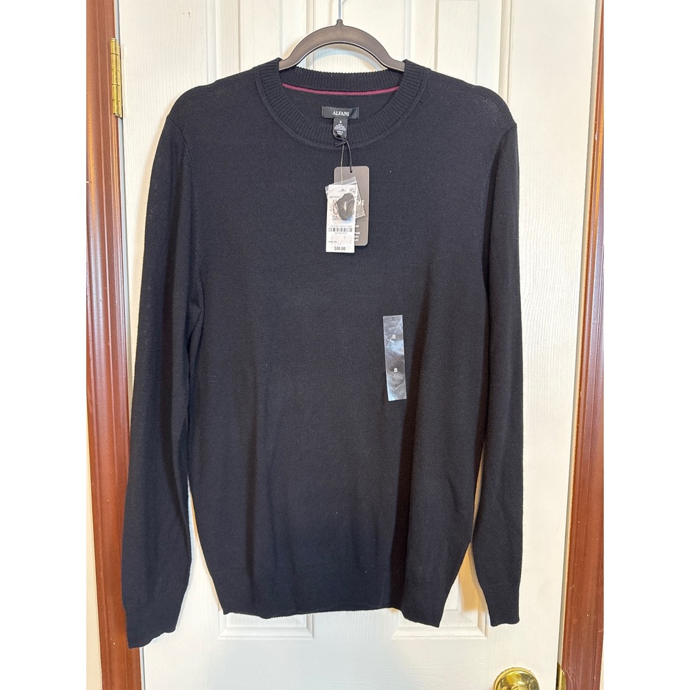 Alfani Merino Wool Blend Sweater Fine‎ Knit Crew Neck Pullover Black Mens S